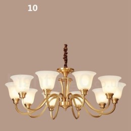 Pure Brass Grande Luxuoso Rústico Retro Vintage Sólido Latão Pingente Lustre com Tons de Vidro