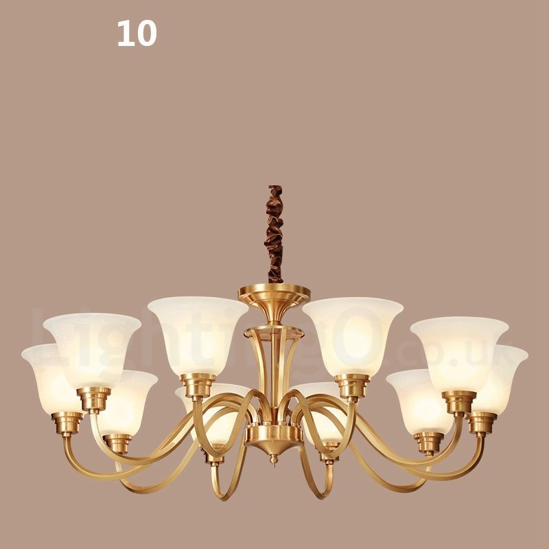 Pure Brass Grande Luxuoso Rústico Retro Vintage Sólido Latão Pingente Lustre com Tons de Vidro
