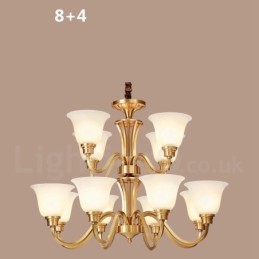 Pure Brass Grande Luxuoso Rústico Retro Vintage Sólido Latão Pingente Lustre com Tons de Vidro