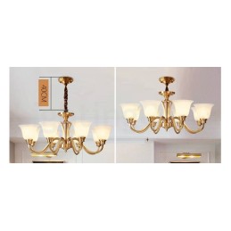 Pure Brass Grande Luxuoso Rústico Retro Vintage Sólido Latão Pingente Lustre com Tons de Vidro