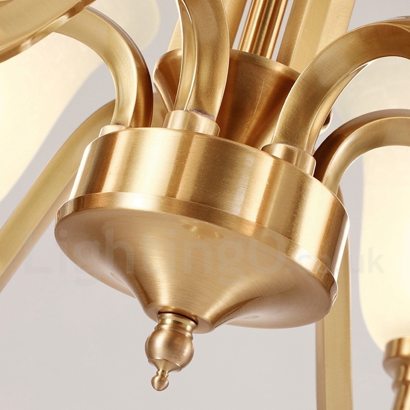 Pure Brass Grande Luxuoso Rústico Retro Vintage Sólido Latão Pingente Lustre com Tons de Vidro