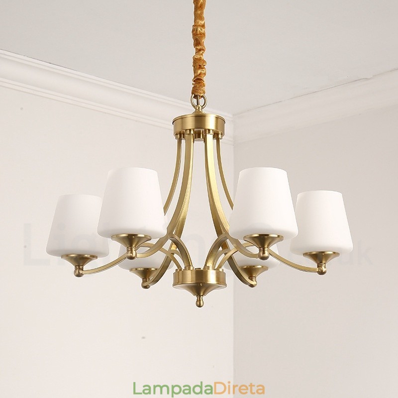 Pure Brass Grande Luxuoso Rústico Retro Vintage Pingente de Latão Lustre com Tons de Vidro