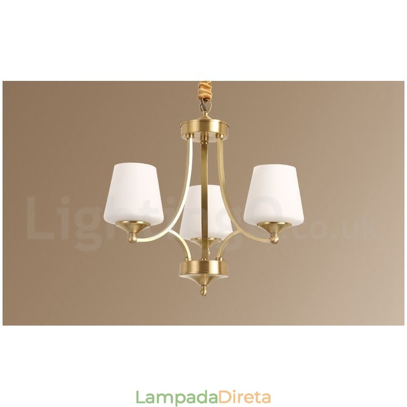 Pure Brass Grande Luxuoso Rústico Retro Vintage Pingente de Latão Lustre com Tons de Vidro