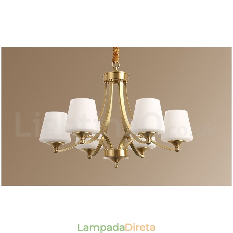 Pure Brass Grande Luxuoso Rústico Retro Vintage Pingente de Latão Lustre com Tons de Vidro