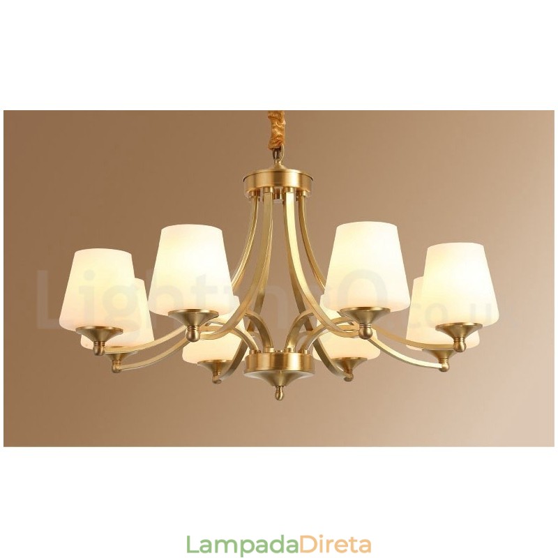 Pure Brass Grande Luxuoso Rústico Retro Vintage Pingente de Latão Lustre com Tons de Vidro