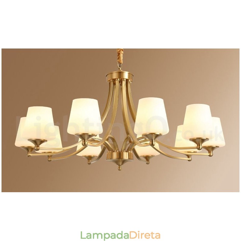 Pure Brass Grande Luxuoso Rústico Retro Vintage Pingente de Latão Lustre com Tons de Vidro
