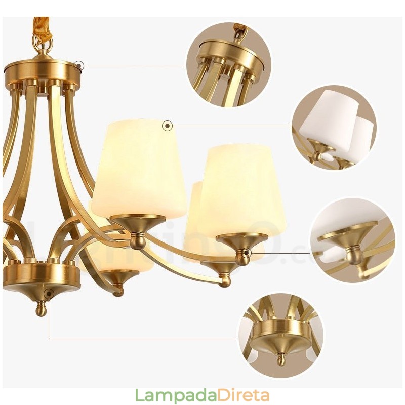 Pure Brass Grande Luxuoso Rústico Retro Vintage Pingente de Latão Lustre com Tons de Vidro