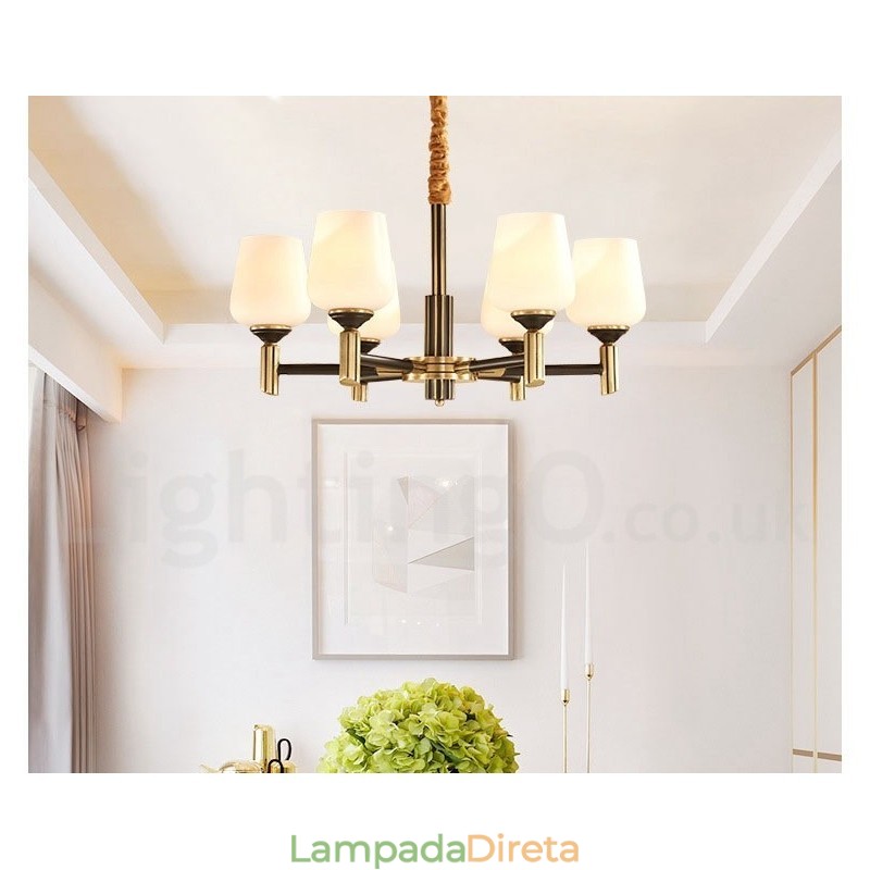 Pure Brass Grande Luxuoso Rústico Retro Vintage Pingente de Latão Lustre com Tons de Vidro