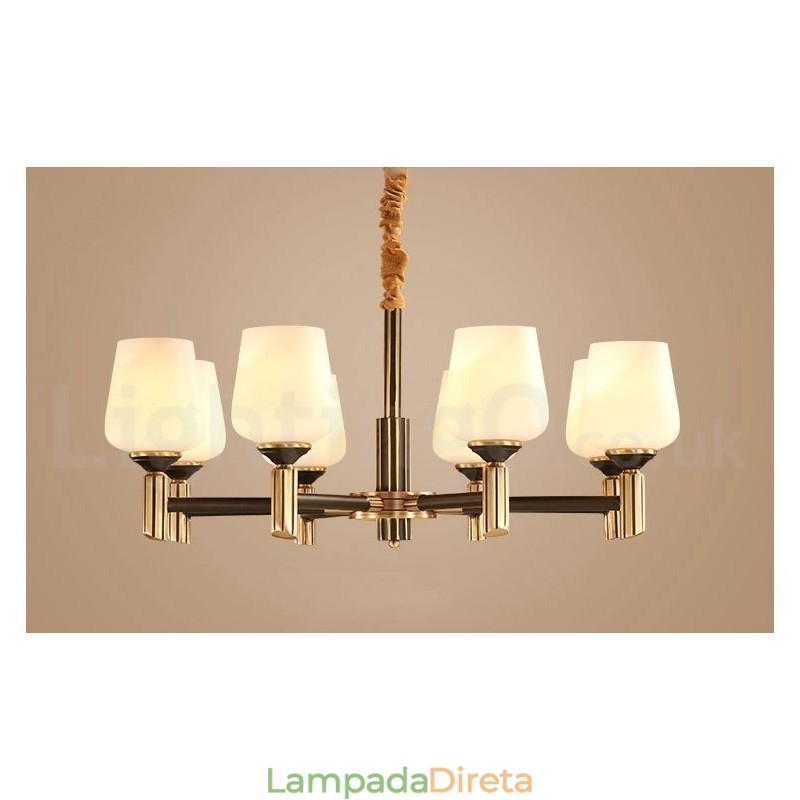 Pure Brass Grande Luxuoso Rústico Retro Vintage Pingente de Latão Lustre com Tons de Vidro