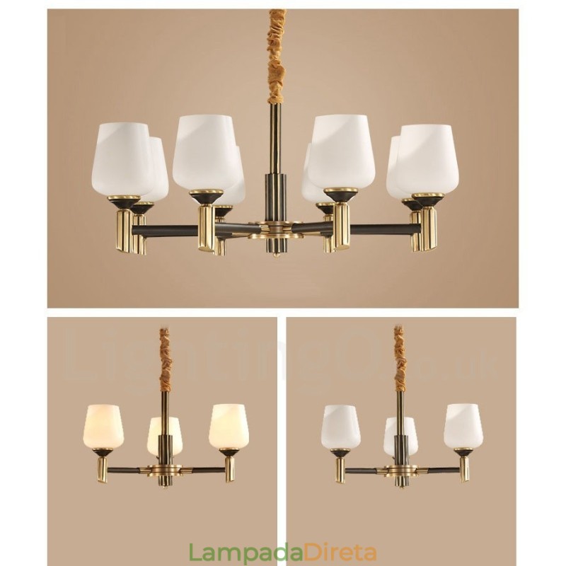 Pure Brass Grande Luxuoso Rústico Retro Vintage Pingente de Latão Lustre com Tons de Vidro