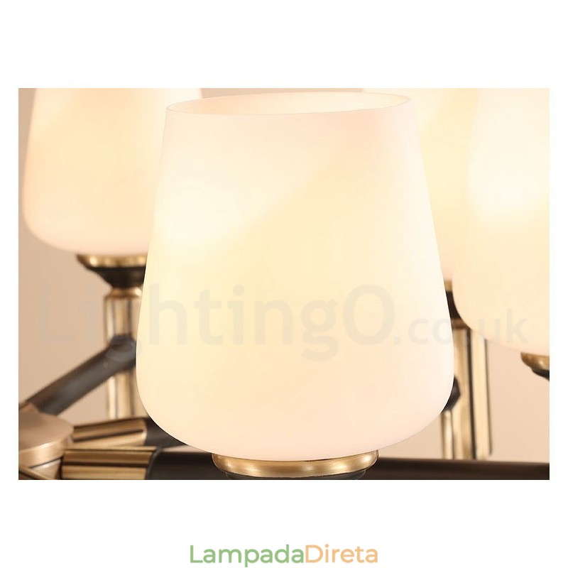 Pure Brass Grande Luxuoso Rústico Retro Vintage Pingente de Latão Lustre com Tons de Vidro