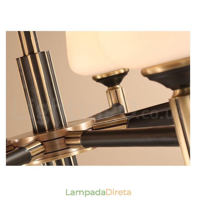 Pure Brass Grande Luxuoso Rústico Retro Vintage Pingente de Latão Lustre com Tons de Vidro