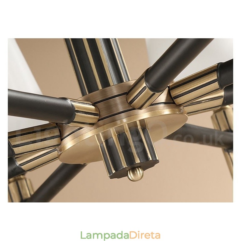 Pure Brass Grande Luxuoso Rústico Retro Vintage Pingente de Latão Lustre com Tons de Vidro