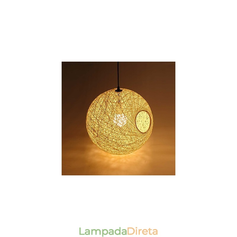 Lâmpada moderna simples e pastoral de vime, lustre de bola de cânhamo