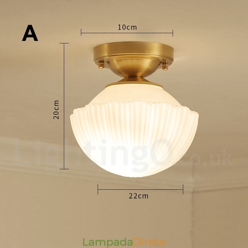 Pure Brass Rustic Lodge Nordic Style Luzes de teto embutidas com cúpula de vidro