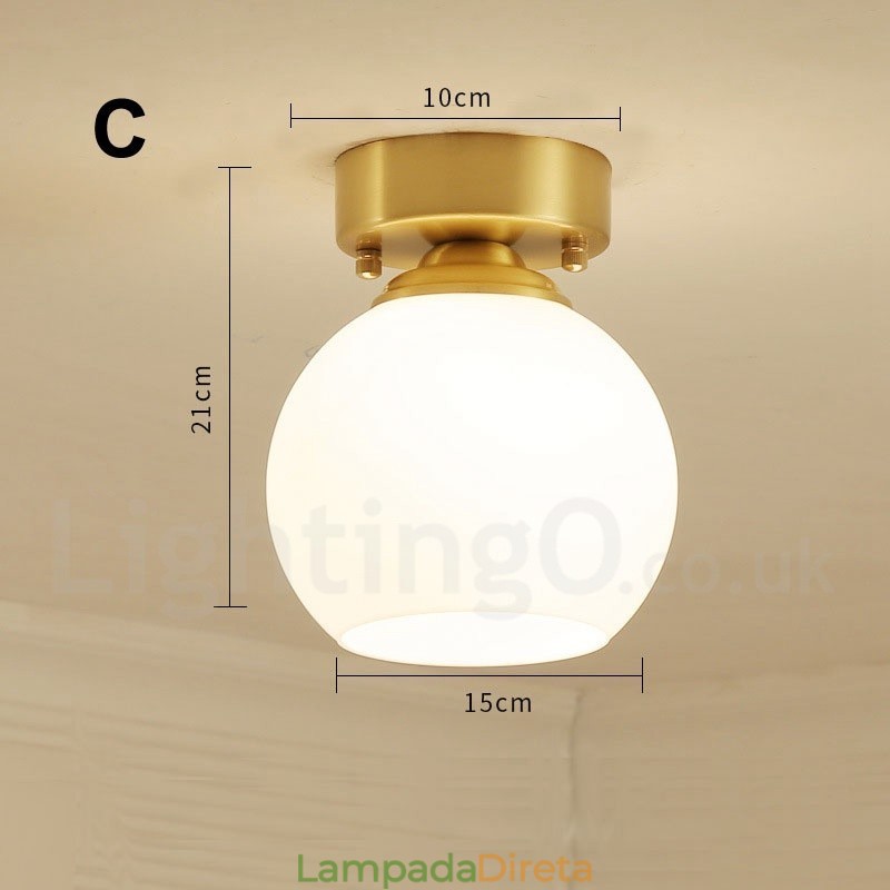 Pure Brass Rustic Lodge Nordic Style Luzes de teto embutidas com cúpula de vidro