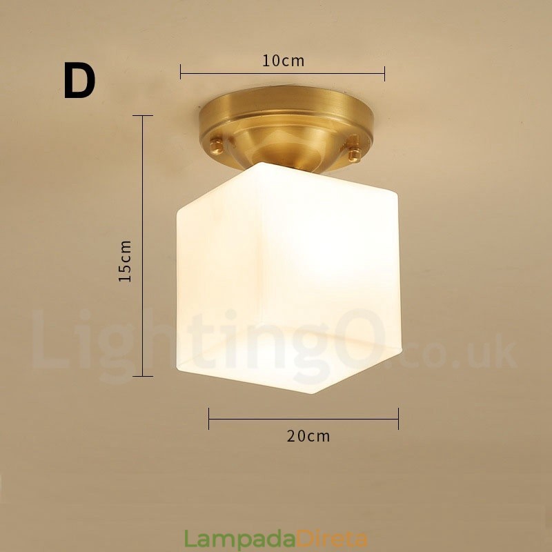 Pure Brass Rustic Lodge Nordic Style Luzes de teto embutidas com cúpula de vidro