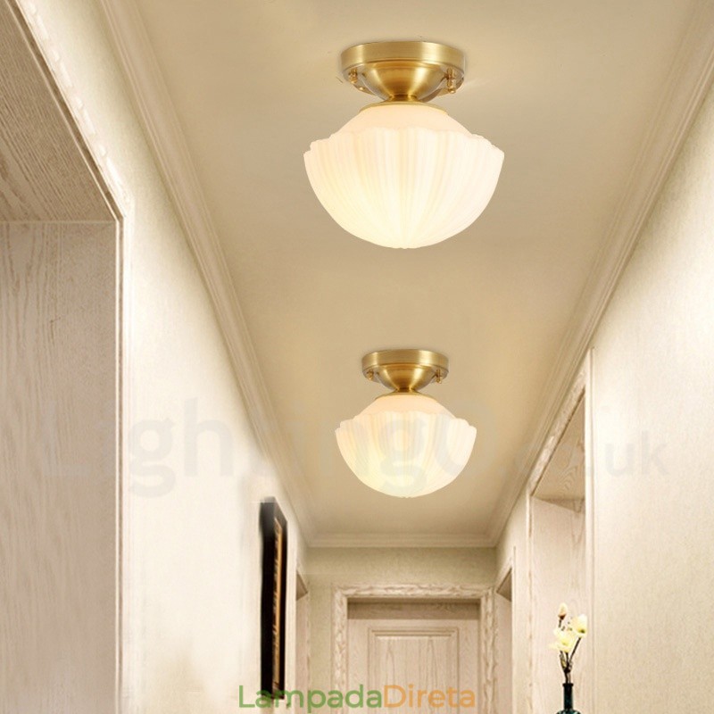 Pure Brass Rustic Lodge Nordic Style Luzes de teto embutidas com cúpula de vidro