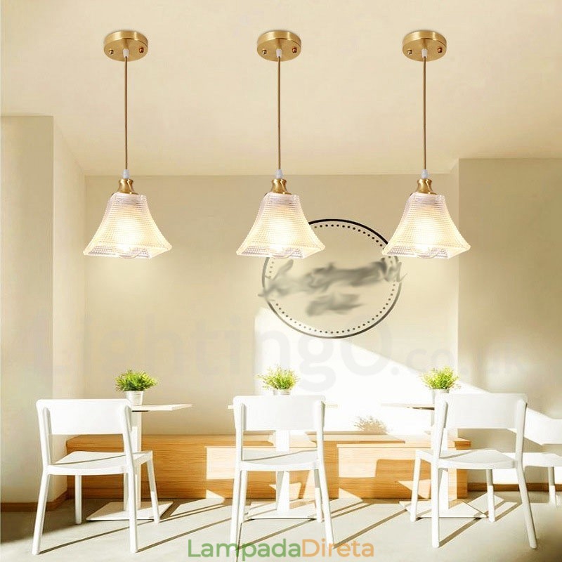Luminária pendente estilo nórdico rústica de latão puro com cúpula de vidro