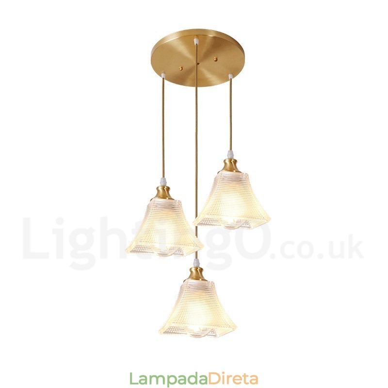 Luminária pendente estilo nórdico rústica de latão puro com cúpula de vidro
