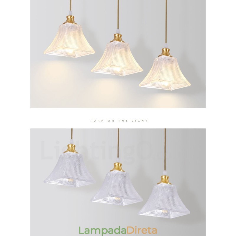 Luminária pendente estilo nórdico rústica de latão puro com cúpula de vidro