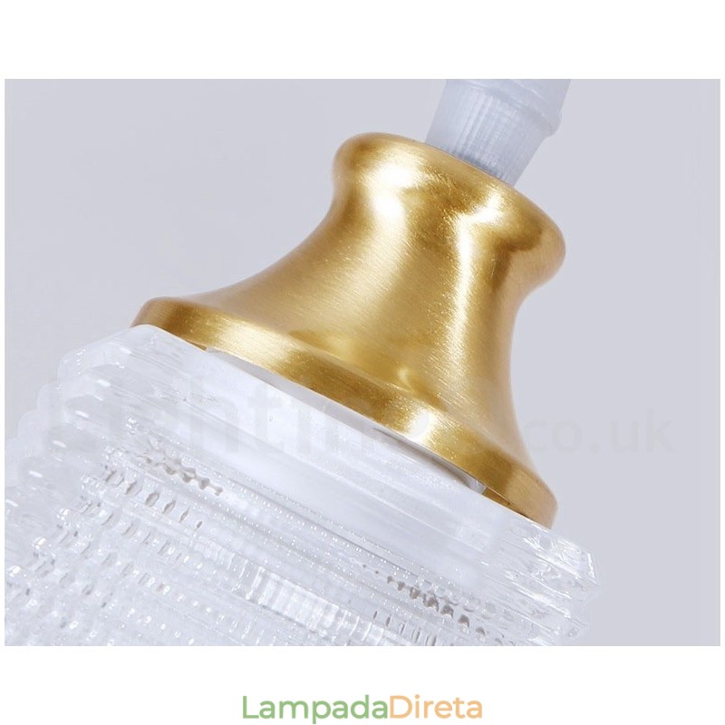 Luminária pendente estilo nórdico rústica de latão puro com cúpula de vidro