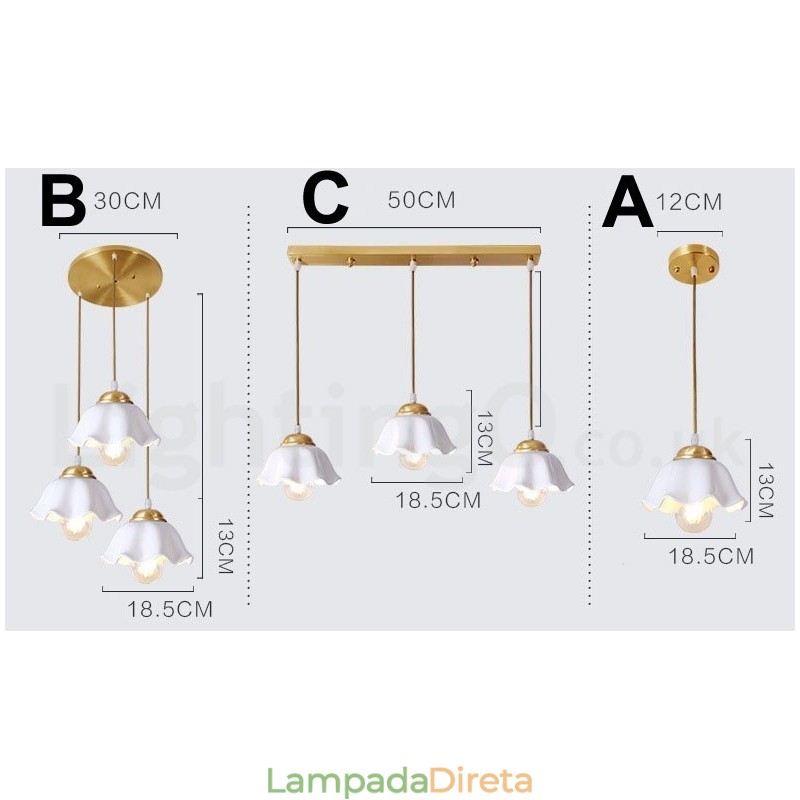 Luminária pendente estilo nórdico rústica de latão puro com cúpula de cerâmica