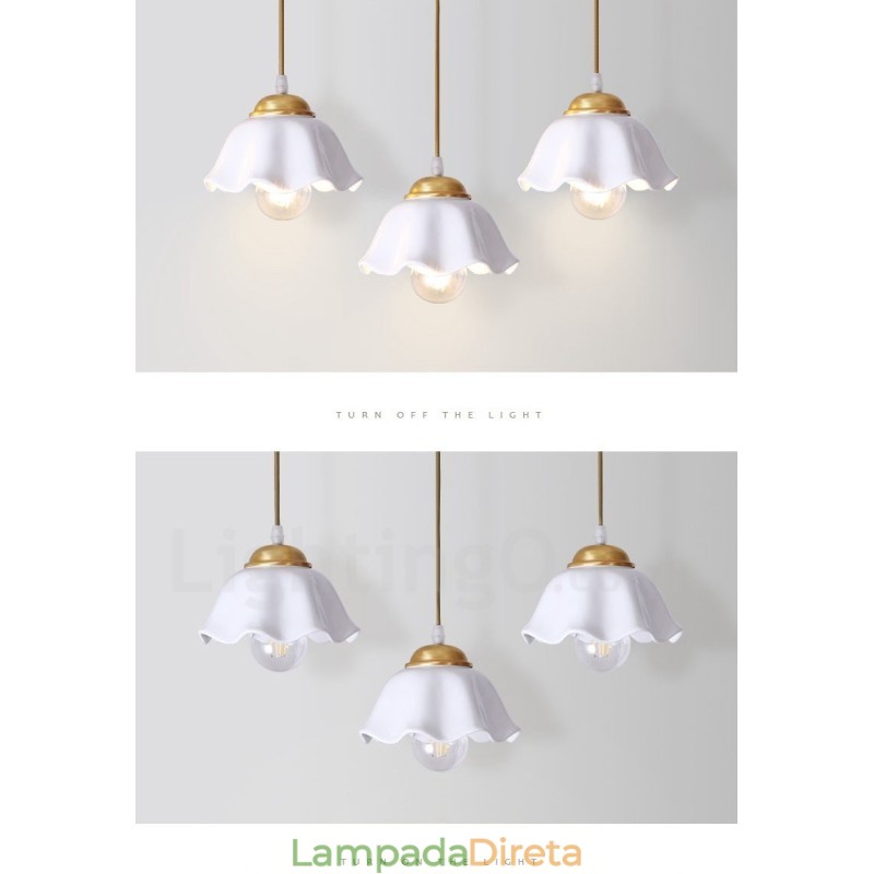 Luminária pendente estilo nórdico rústica de latão puro com cúpula de cerâmica