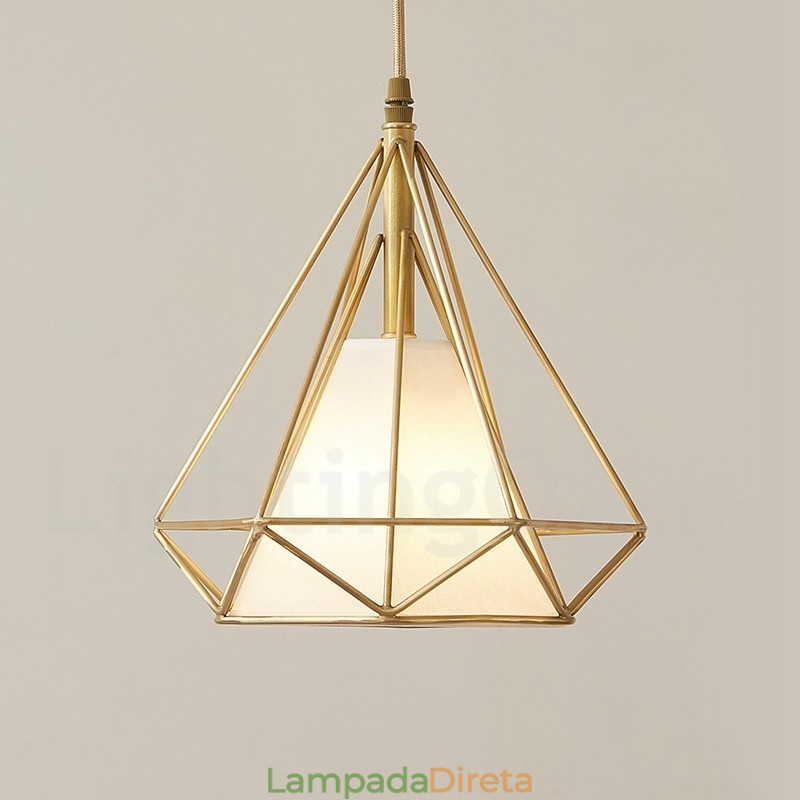 Luminária pendente estilo nórdico em estilo rústico de latão puro com cúpula de tecido