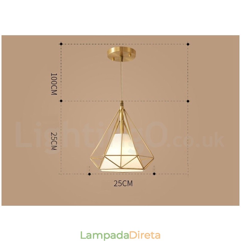 Luminária pendente estilo nórdico em estilo rústico de latão puro com cúpula de tecido