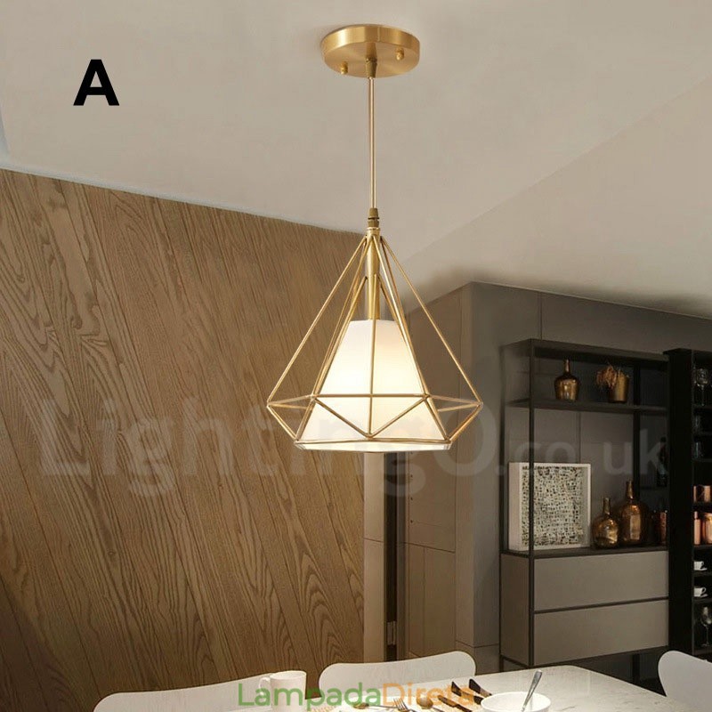 Luminária pendente estilo nórdico em estilo rústico de latão puro com cúpula de tecido
