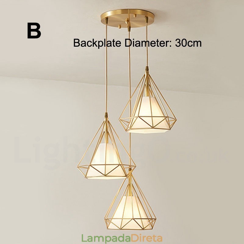 Luminária pendente estilo nórdico em estilo rústico de latão puro com cúpula de tecido