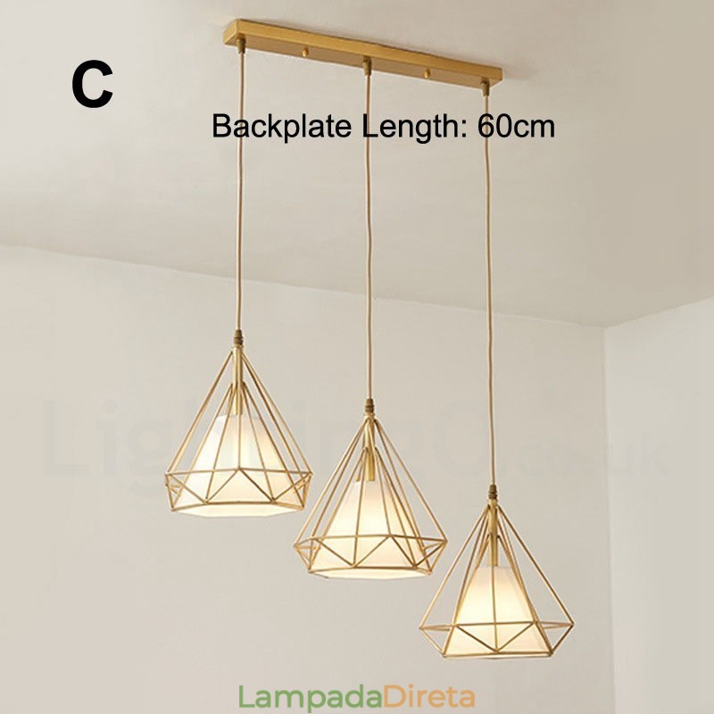 Luminária pendente estilo nórdico em estilo rústico de latão puro com cúpula de tecido