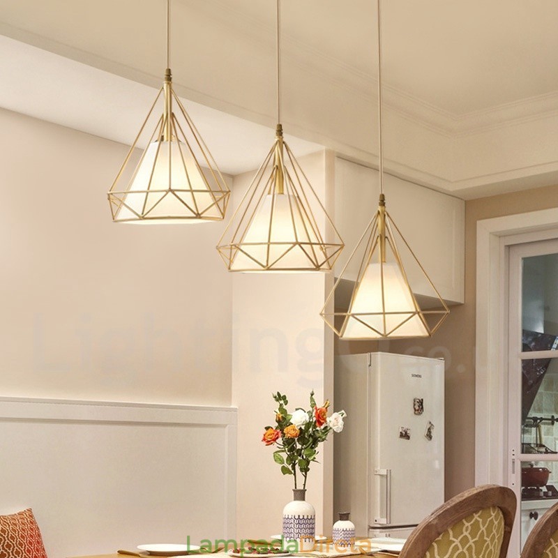 Luminária pendente estilo nórdico em estilo rústico de latão puro com cúpula de tecido