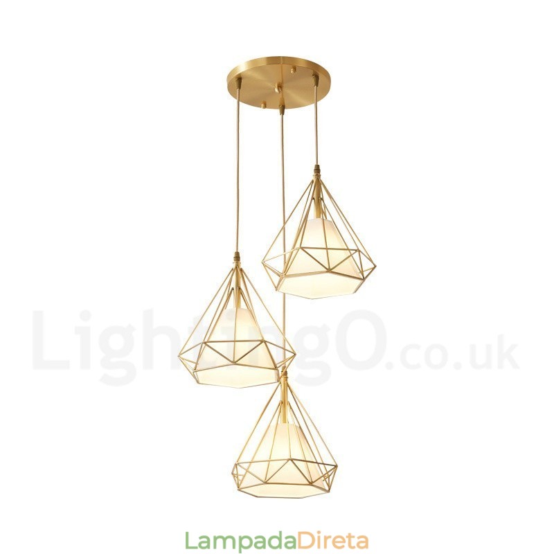 Luminária pendente estilo nórdico em estilo rústico de latão puro com cúpula de tecido
