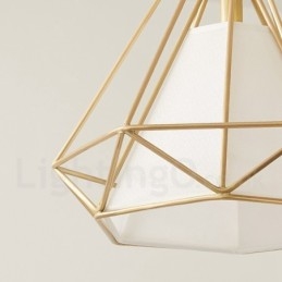 Luminária pendente estilo nórdico em estilo rústico de latão puro com cúpula de tecido