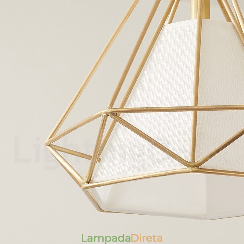 Luminária pendente estilo nórdico em estilo rústico de latão puro com cúpula de tecido