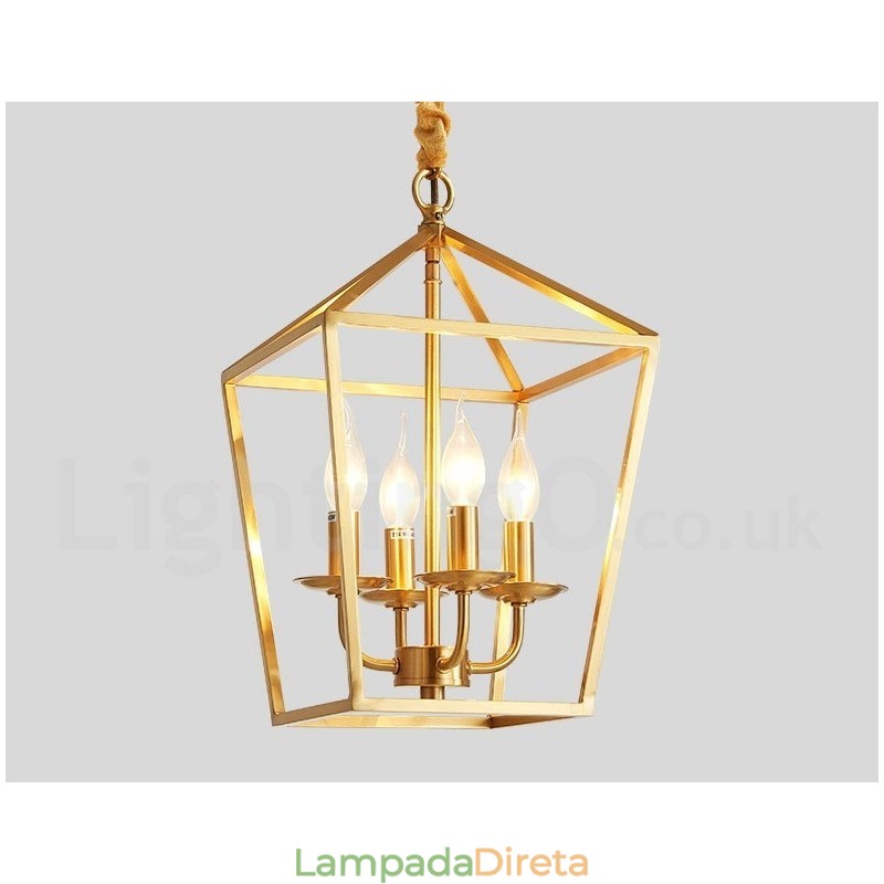 Luminária pendente estilo nórdico rústica de latão puro