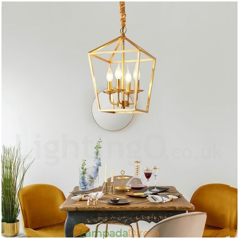 Luminária pendente estilo nórdico rústica de latão puro