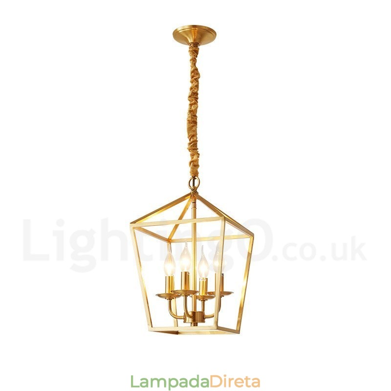 Luminária pendente estilo nórdico rústica de latão puro