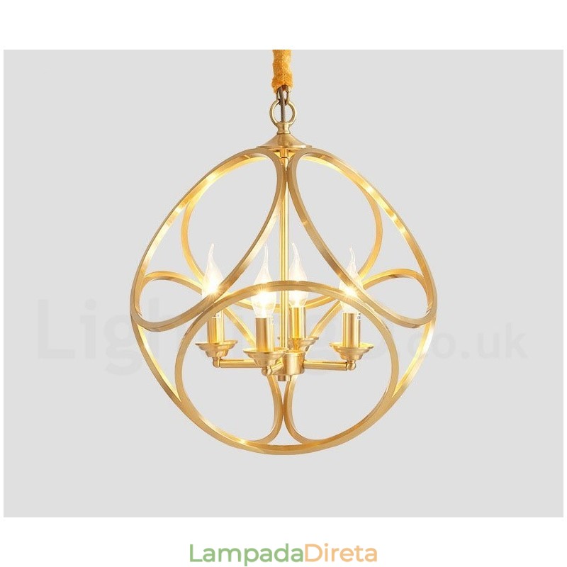 Luminária pendente estilo nórdico rústica de latão puro