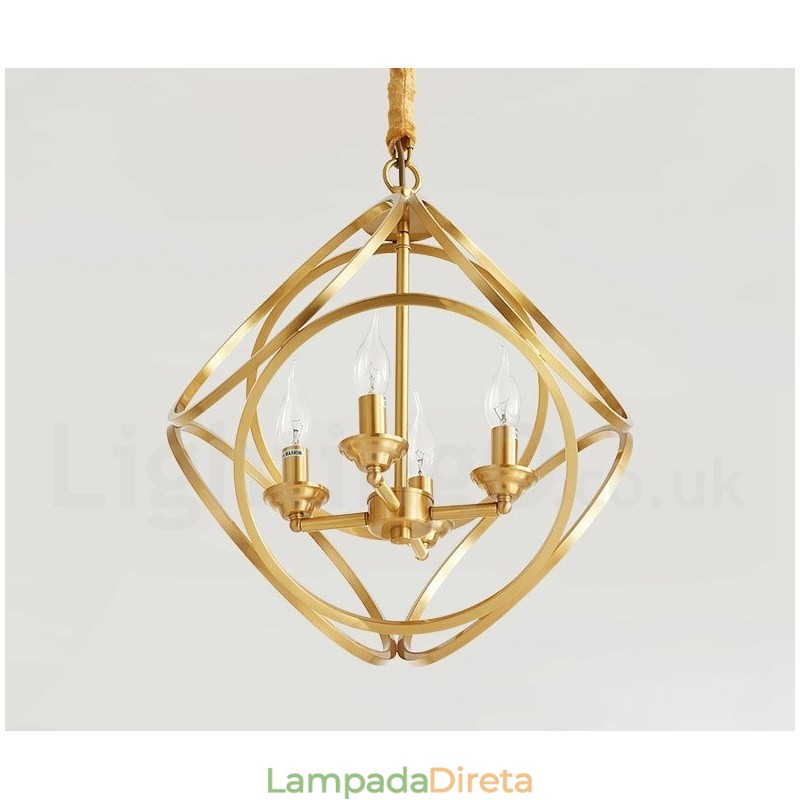 Luminária pendente estilo nórdico rústica de latão puro