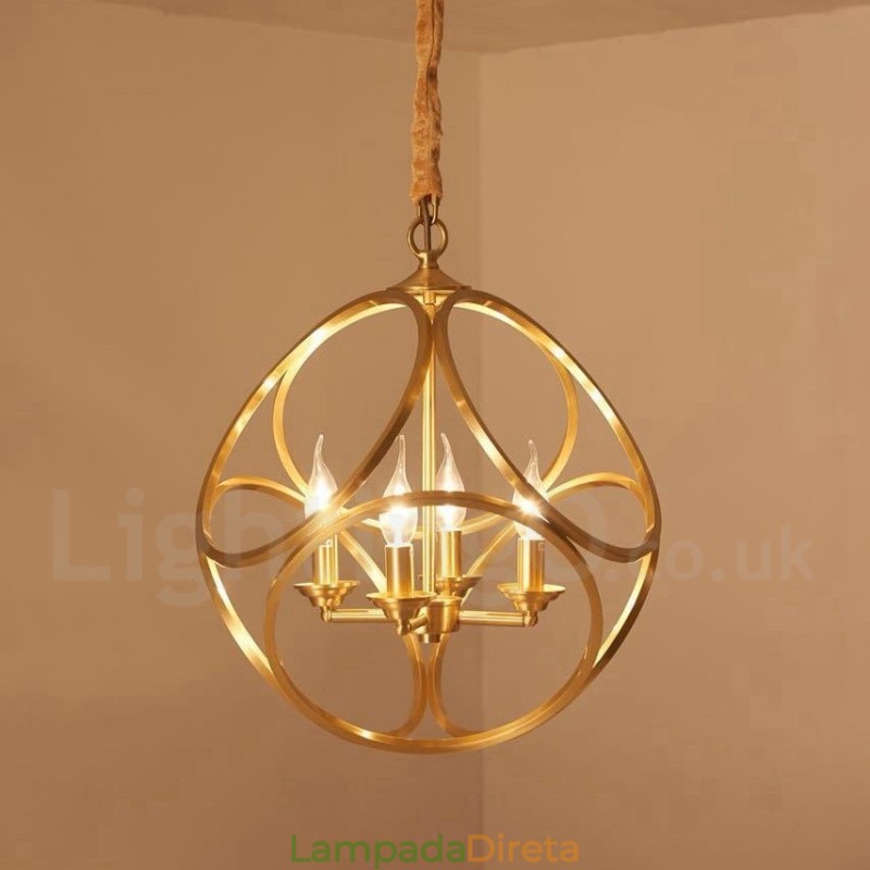 Luminária pendente estilo nórdico rústica de latão puro