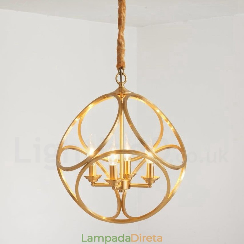Luminária pendente estilo nórdico rústica de latão puro