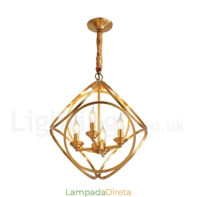 Luminária pendente estilo nórdico rústica de latão puro