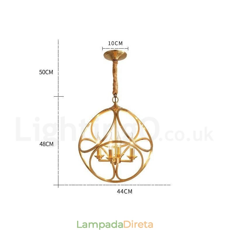 Luminária pendente estilo nórdico rústica de latão puro