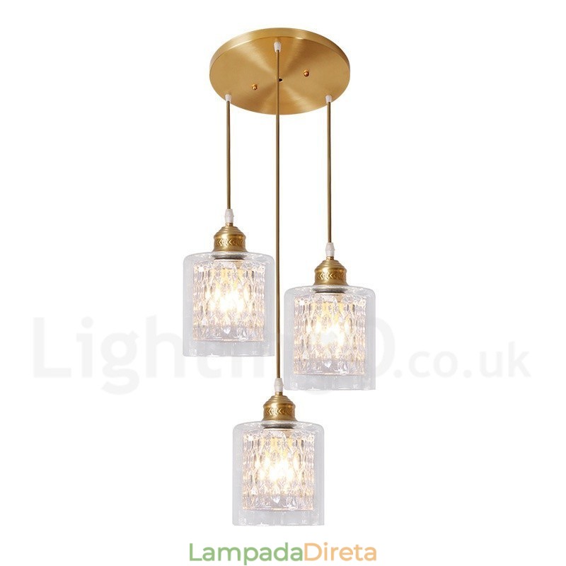 Luminária pendente estilo nórdico rústica de latão puro com cúpula de vidro