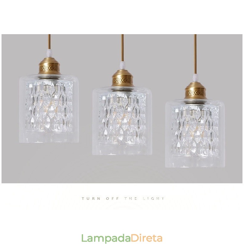 Luminária pendente estilo nórdico rústica de latão puro com cúpula de vidro