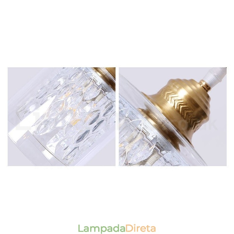 Luminária pendente estilo nórdico rústica de latão puro com cúpula de vidro