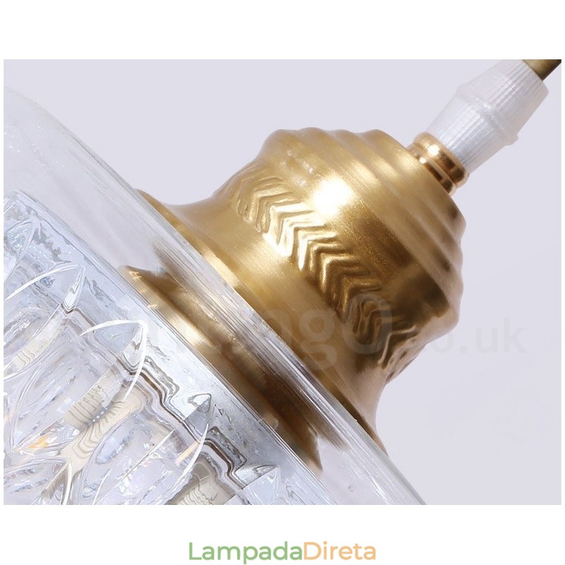 Luminária pendente estilo nórdico rústica de latão puro com cúpula de vidro